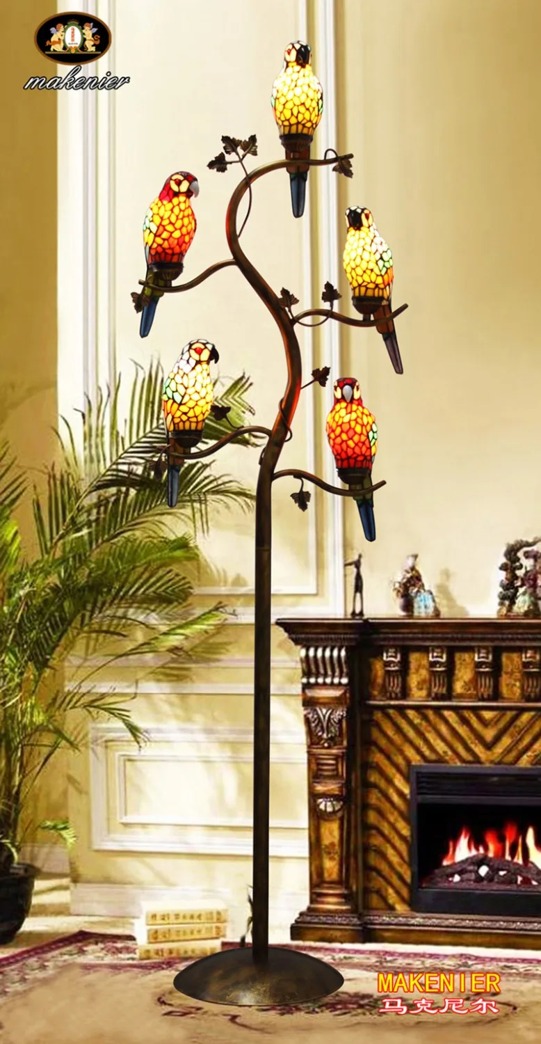 Винтажный витражный светильник Makenier в стиле Тиффани, 5 цветов, для спальни, гостиной, кабинета, торшер