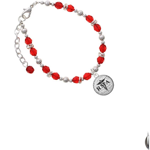Silvertone Domed Black RMA Red Beaded Bracelet