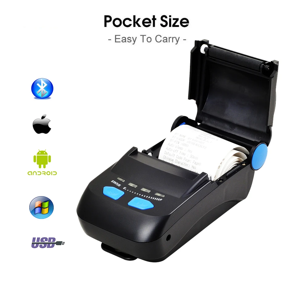 

GZM5801 Mini Portable Bluetooth Receipt Printer Thermal 58mm for Android and IOS AND Mini Printer for Android Mobile POS Printer