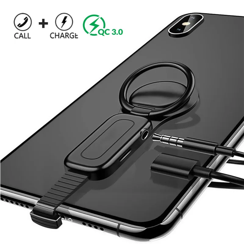 

For Lighting to 3.5mm Adapter Ring Holder Audio Splitter For Lighting Cable For iPhone X 7 8 iOS 13 Fast Charging Adapter