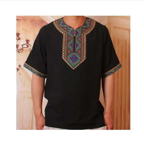 Летние футболка с коротким рукавом Синьцзян уйгур Этническая Вышивка для мужчин и женщин - Цвет: as show