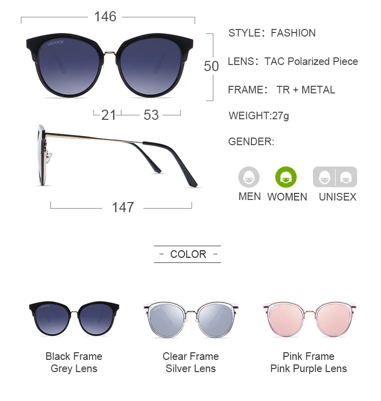 VEGOOS, круглые солнцезащитные очки, женские, поляризационные, UV400, защита, роскошный бренд, модные, Cateye, зеркальные, для девушек, оттенки, высокое качество#6121