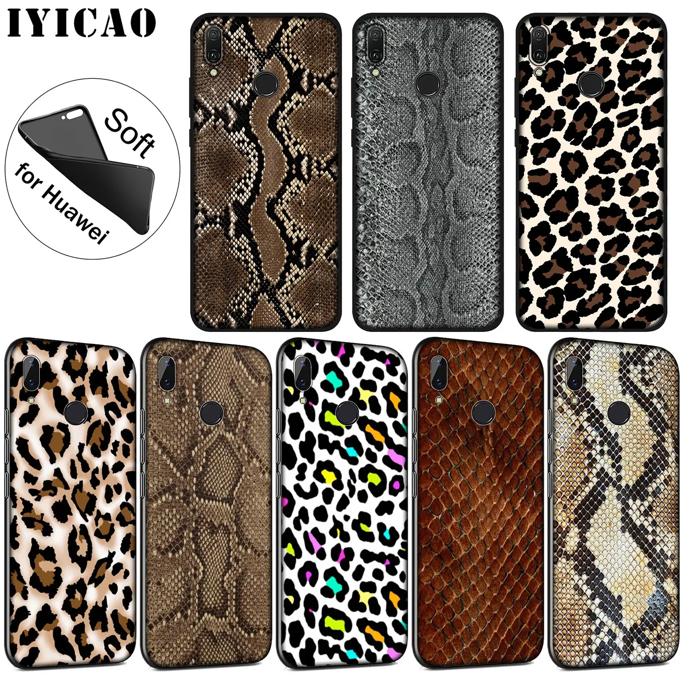 IYICAO Snake Skin DIY Leopard Drawing Soft Silicone Case for Huawei P30 P20 Pro P10 P9 P8 Lite Mini 2017 2016 P smart Z 2019 |