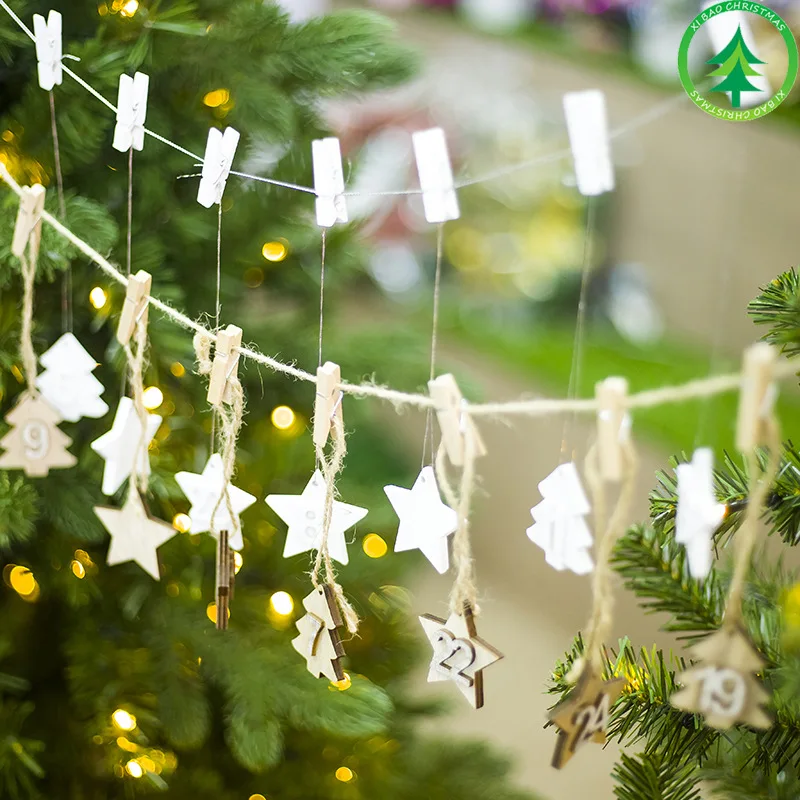 

24PCS DIY Pendant Christmas Calendar Hanging Card Wooden Xmas Advent Calendar Fairy Garden Christmas Tree Decoration Adviento