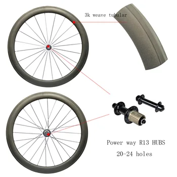 

Road Carbon wheels Tubular 50mm with power wayR13/R36 hubs carbon rim 3K/1K weave Road Bike Super Light Racing Wheelset