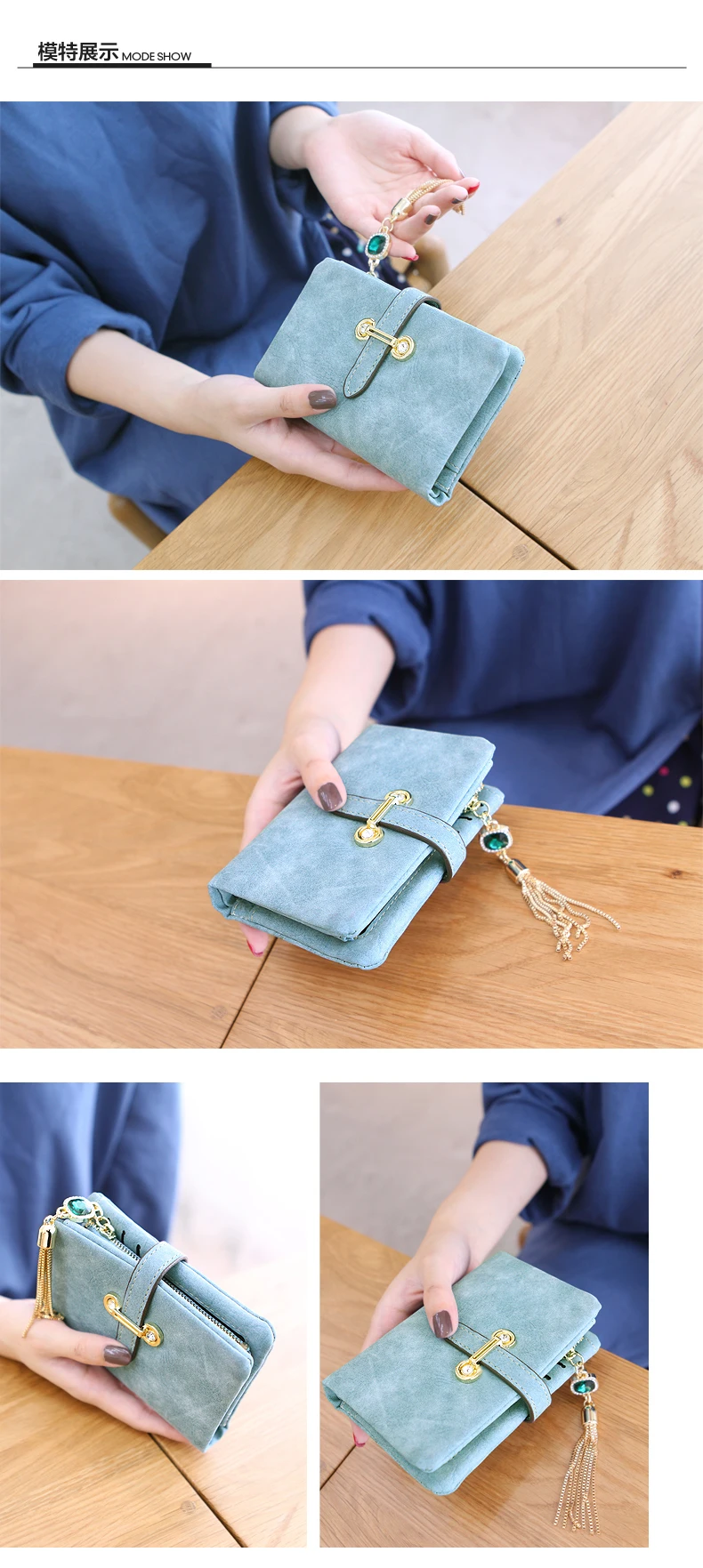Модный короткий матовый женский кошелек, винтажный кошелек на молнии с кисточками и застежкой, женские кошельки и кошельки, сумка для денег, 843