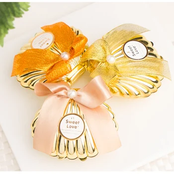 

15pcs/lot Sweet Love Wedding Favors Gift Plastic Golden Shell Candy Box Creative Peal Knot Shell Gift Box Special Party Supplies