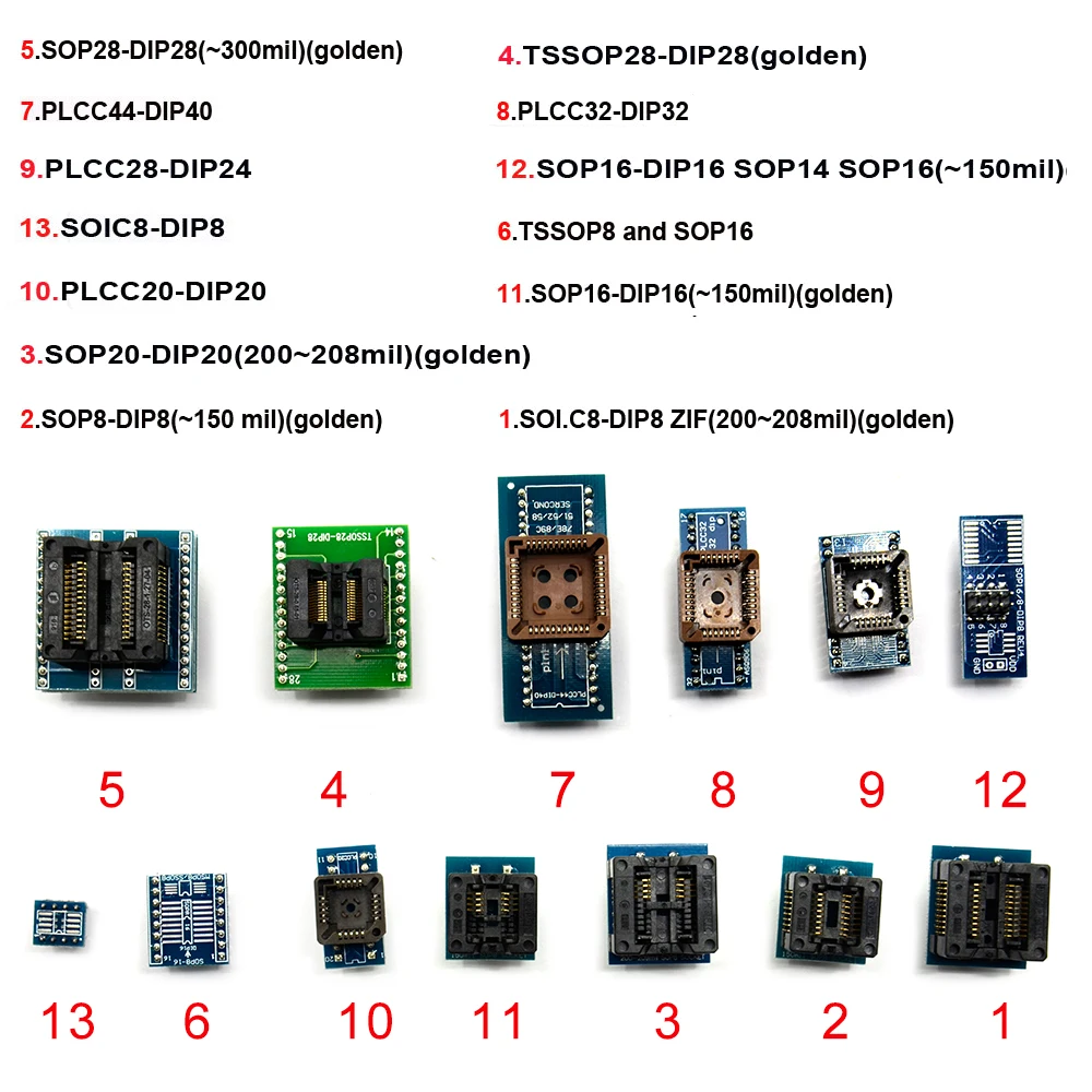 Оригинальный новый 13 шт Универсальный сокет адаптера + IC экстрактор для программиста TL866A TL866CS EZP2010 G540 Бесплатная доставка