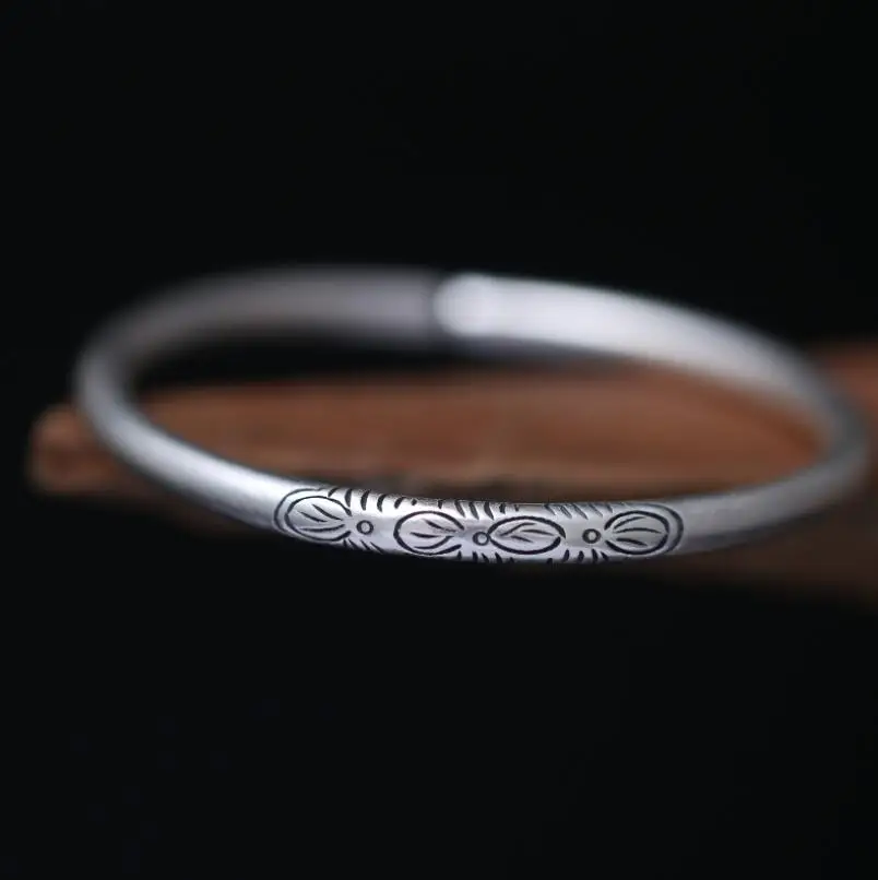 

Original Sterling Silver S999 Three Flowers To Do The Old Round Stick Bracelet Open Bangle (SYF)