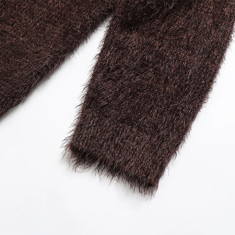 Tang Yan's Same Mohair Sweater with V Collar and Loose Jacket with High Waist Medium Length Pullovers Women Clothes Sweater