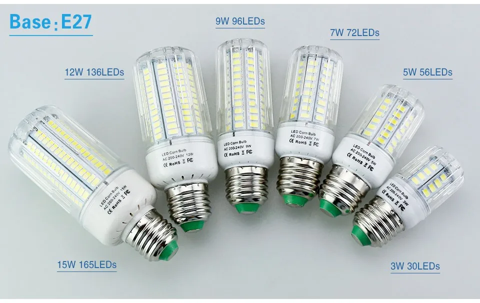 SMD5736 LED Corn Bulb lamp E14 E27 LED Spotlight 3W 5W 7W 9W 12W 15W bombillas Led AC 220V CRI 85 360 Emitting Night Lighting (10)