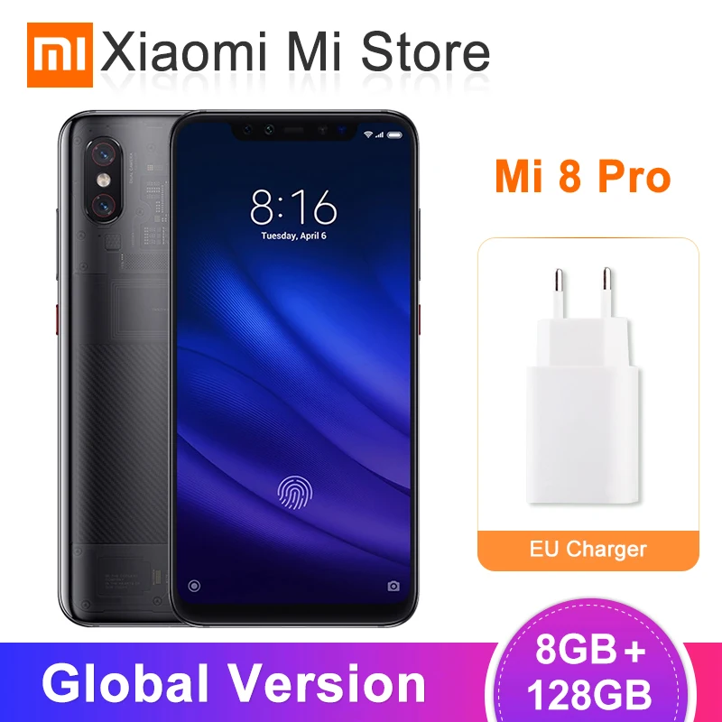 

Global Version Xiaomi Mi 8 Pro 8GB 128GB Snapdragon 845 In-screen Fingerprint 20MP Front Camera NFC Transparent Mobile Phone