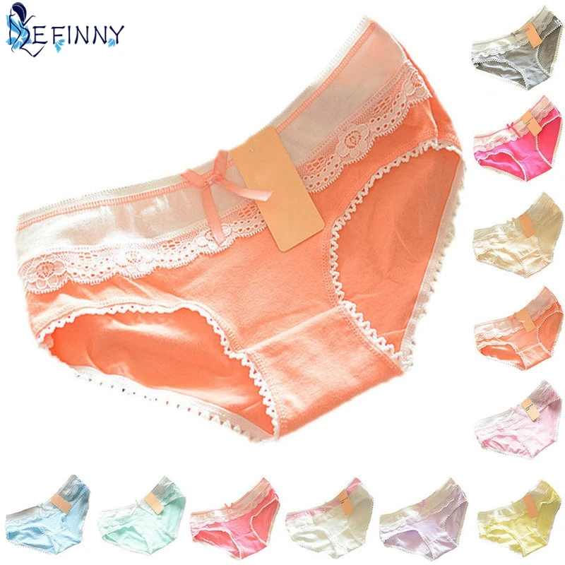 Женские хлопковые трусы EFINNY мягкие разноцветные кружевные с бантом|briefs women|underwear