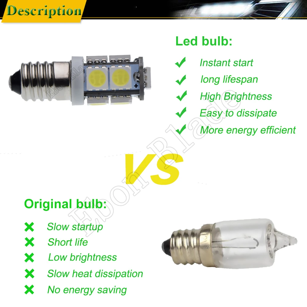 Пара E10 винт светодиодный лампы для Ford Focus Flash светильник замена лампы 3V 6V 12V 24V DC 1447 фонарь рабочий светильник 9SMD 5050 встраиваемые тёплого/белый