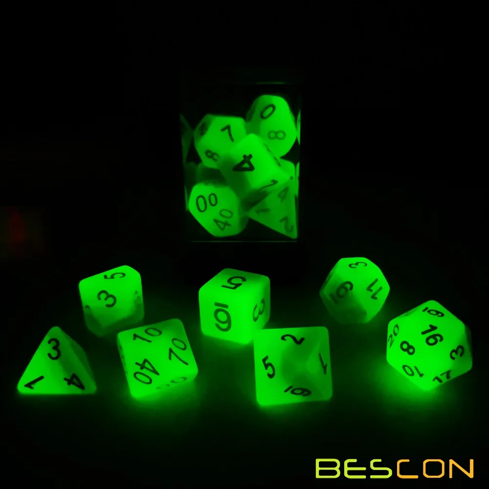 Bescon градиентные светящиеся многогранные игральные кости 7 шт. набор лесной свет, постепенная светящаяся игральная кость RPG набор светится в темноте, новинка игра DND кости