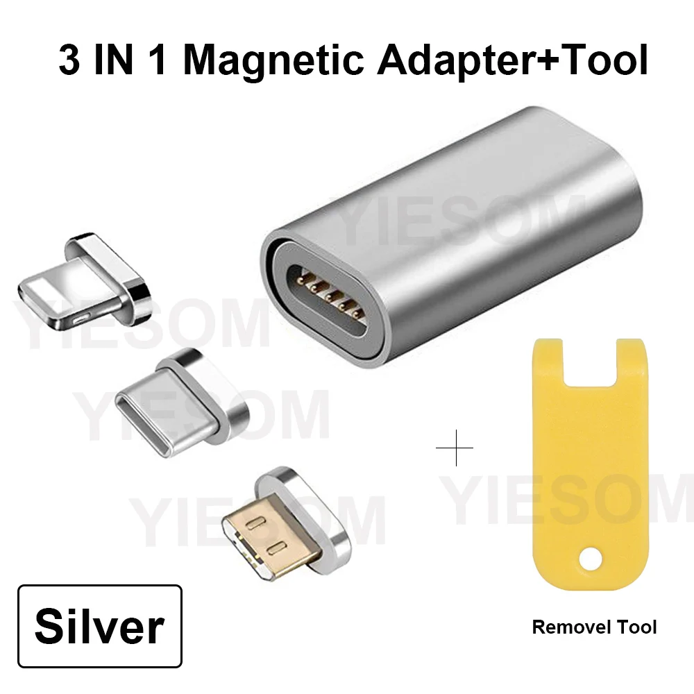 YIESOM type C/Micro USB/для iPhone 3 в 1 Магнитный кабель-переходник для зарядки конвертер для iPhone Android type-C штекер Магнитный адаптер