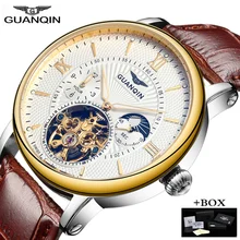 GUANQIN Automatic Mechanical Tourbillon Watch Men Top Brand Luxury Moon Phase Skeleton Male Wrist Watch Man Relogio Masculino