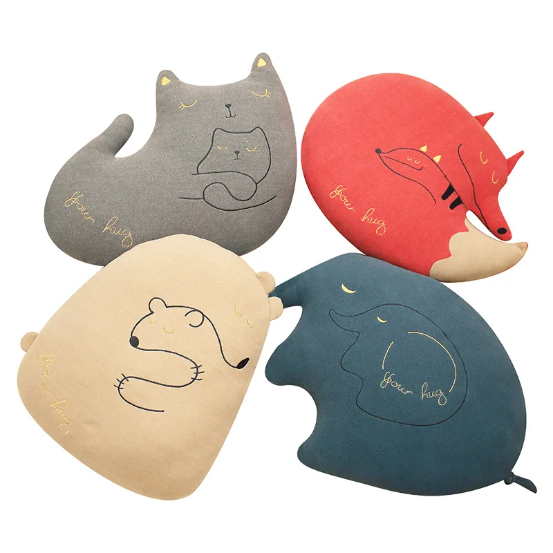 

Creative Animals Cat Elephant Plush Pillow Toy Soft Bear Fox Stuffed Cushion for Baby Kids Accompany Toy Nordic Style Home decor
