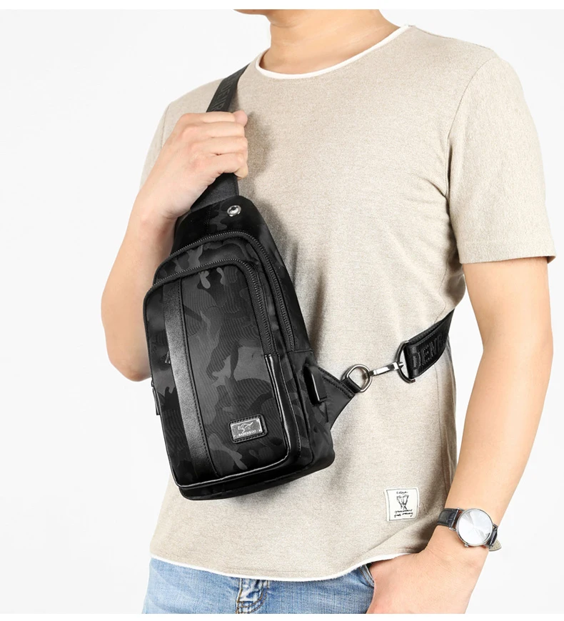Сумка-кенгуру от роскошного бренда, мужская сумка через плечо, через плечо, зарядка через usb, нагрудная сумка, Оксфорд, дорожная сумка-слинг, мужская сумка-мессенджер
