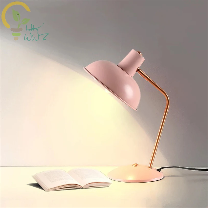 Modern Fashion Metal Table Lamp for Living Room Bedroom Study Offiee,Gray Blue Pink Green Wrought Iron Bedside Reading Lamp