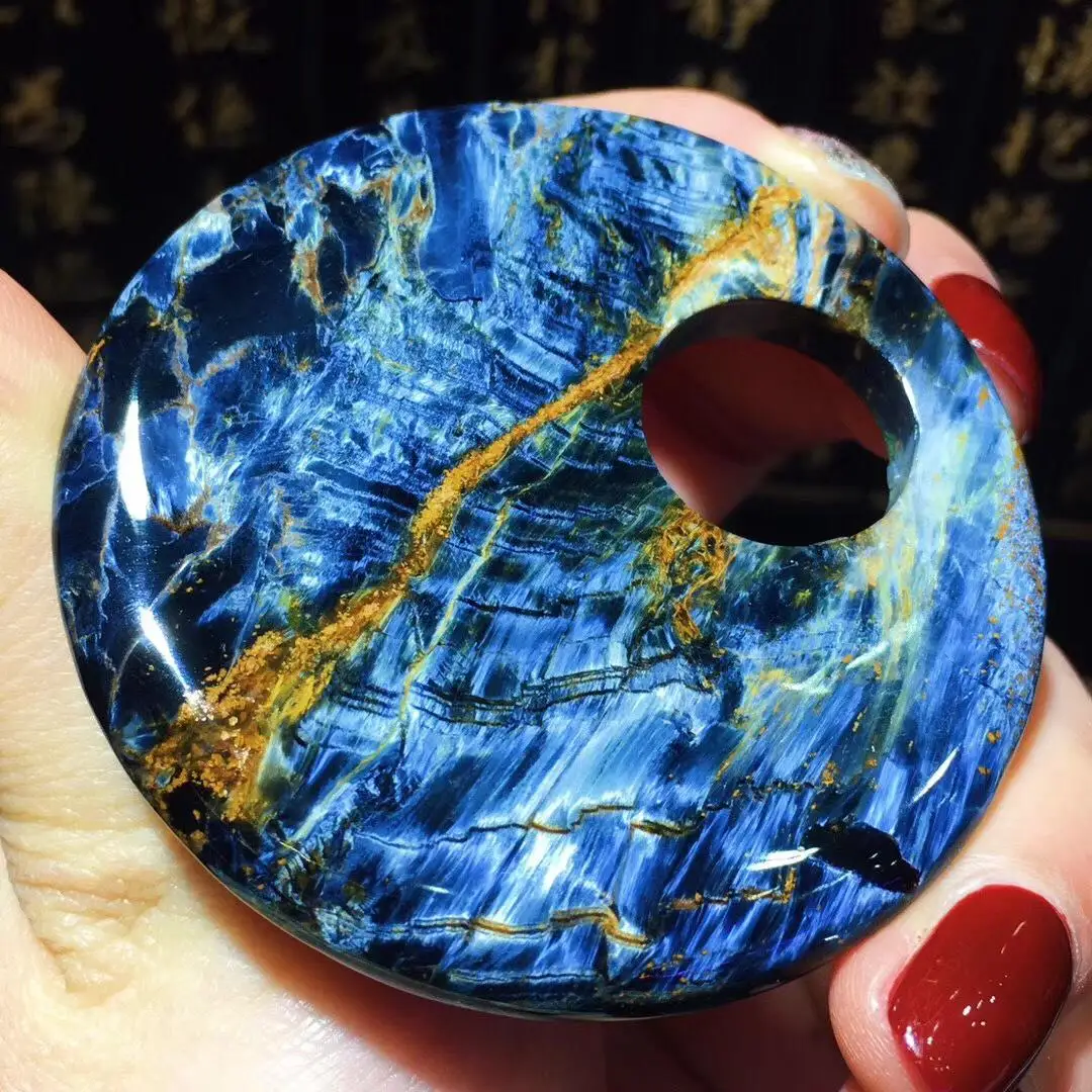 

Certificate Genuine Natural Blue Pietersite Pendant Woman Man 56.3x6.5mm Round Bead Namibia Fashion Jewelry Pendant