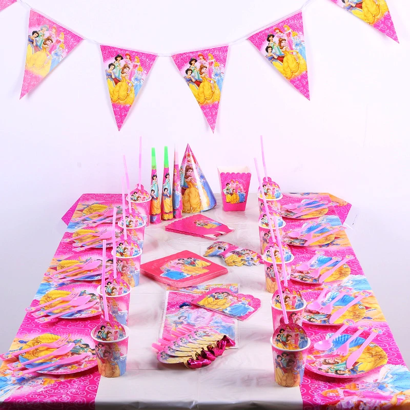 

Princess Theme party paper plate/cup/napkin/candy box/flags straw tablecloth wedding girl birthday party decoration supplies