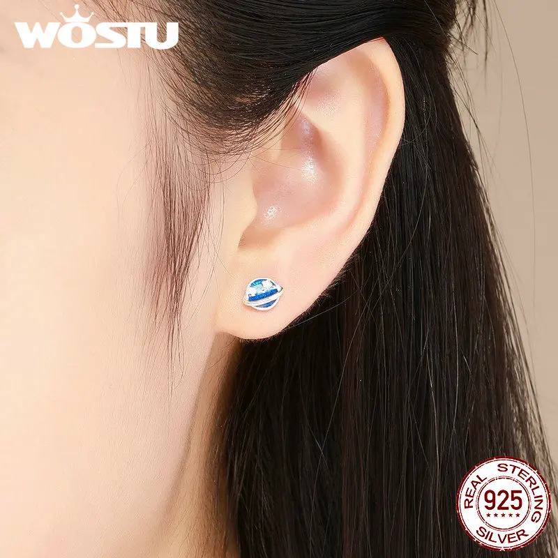Женские сережки гвоздики WOSTU из настоящего серебра 925 пробы с блестящей Луной и