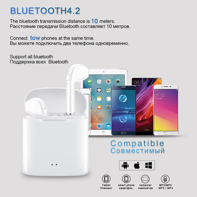 Мини I7 S i7s Bluetooth наушники беспроводные наушники-вкладыши стерео вкладыши Спортивная гарнитура с зарядным устройством микрофон для iPhone xiaomi