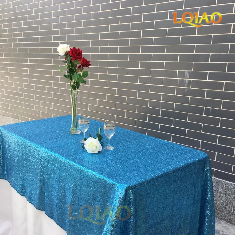 

120x400cm Rectangle Handmade Sequin Table Cloth Cover Sequin Tablecloth For Wedding table Party Christmas Decoration-Turquoise