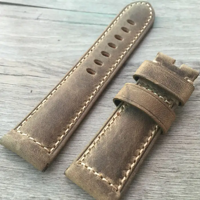 

LUKENI Special offer 22mm 24mm 26mm Gray Brown Retro Crazy Horse Leather Watchband Replace PAM and big pilot Watch bracelet
