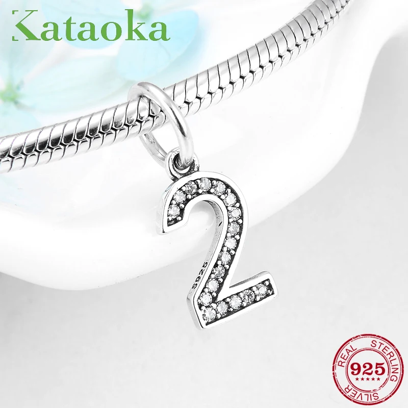

2019 New 925 Sterling Silver Vintage digital 2 Bead Charms Fit Original Pandora Charm Bracelets DIY Jewelry making