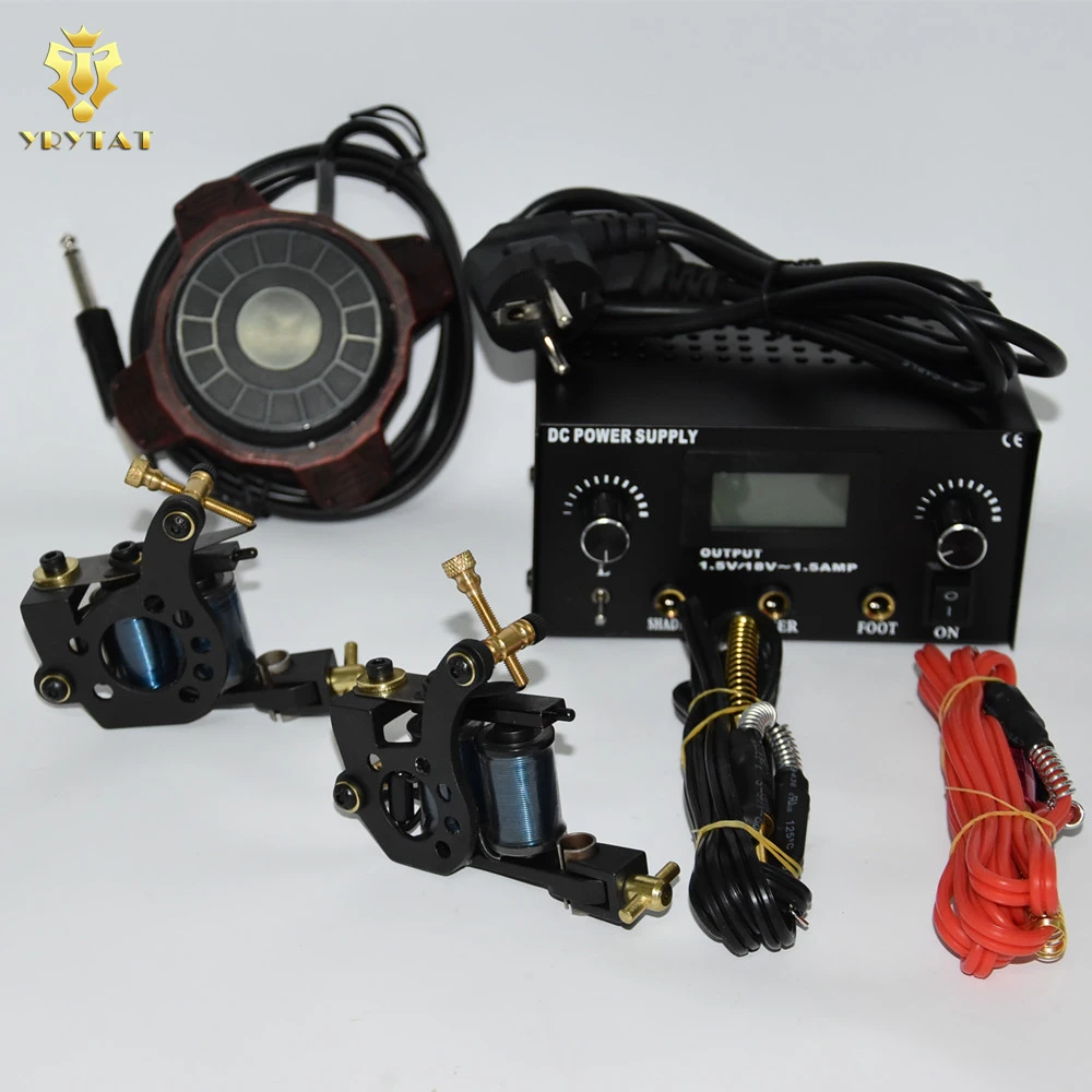 

Professional Tattoo Kit Liner Shader Machine LED Display Power Supply 2pcs Silicone Clip Cords Supply TKS201-B#