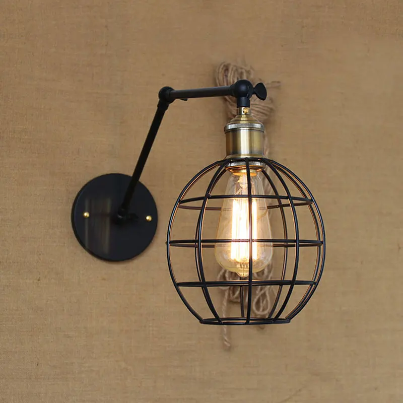 

American arm folding wall lamp loft retro vintage clothing store Cafe restaurant dining room iron cage bedroom bedside lamp bra