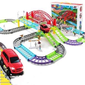 

light music electric multi-track rail car educational children's toys for boys and girls Kids double railroad track train sets