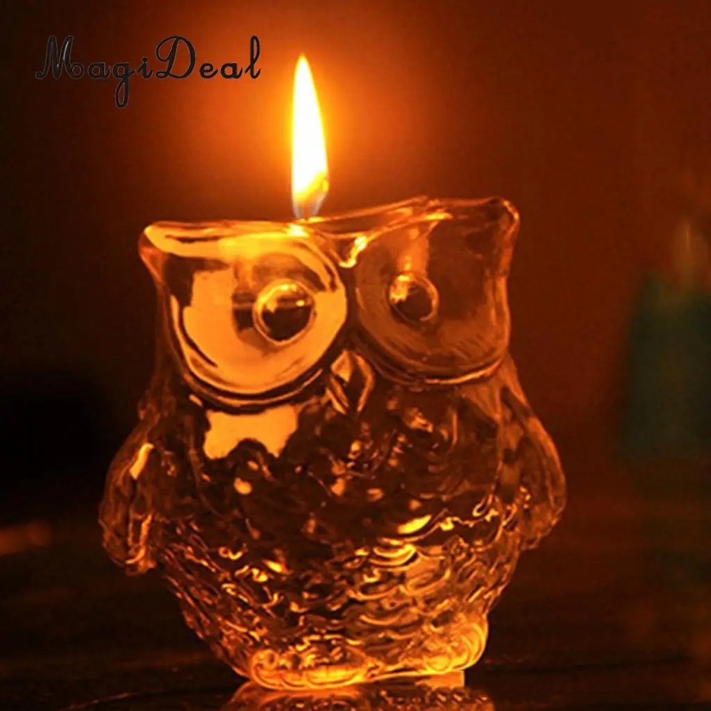 Glass Candle Holder Case Owl Design Wedding Birthday Pillar Candlestick