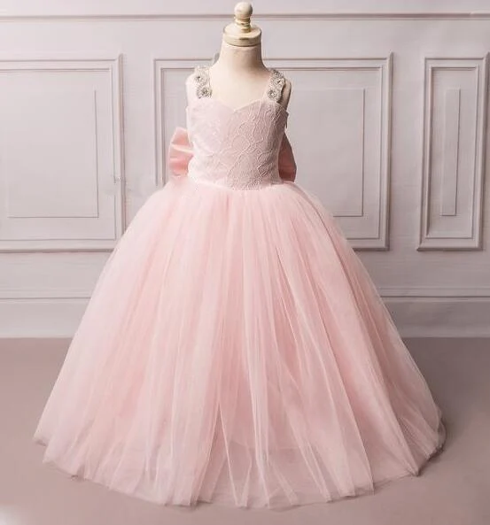 

Sexy backless blush pink ball gown flower girl dresses long sparkly crystals rhinestones toddler graduation party birthday gown