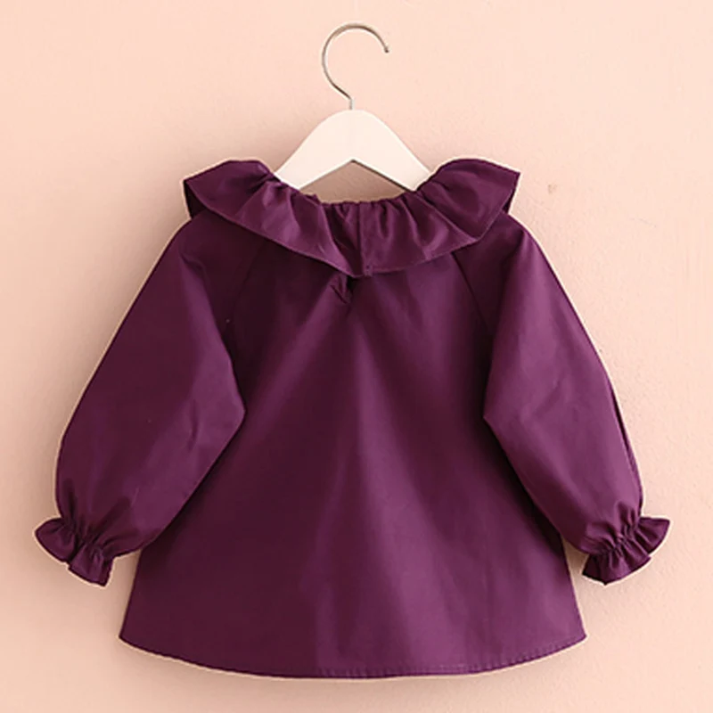 Toddler girl shirts spring fashion long sleeve ruffle tops kids clothes white purple blue color baby girls blouses
