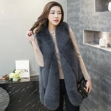 The whole new furry fox fur vest water drops in the female long section of the leather vest Slim was thin coat
