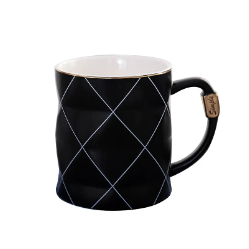 

450ml Golden Rim Black And White Grid Ceramic Mug With Handle High Quality Coffee Milk Tea Cup Business Office Mug Gift
