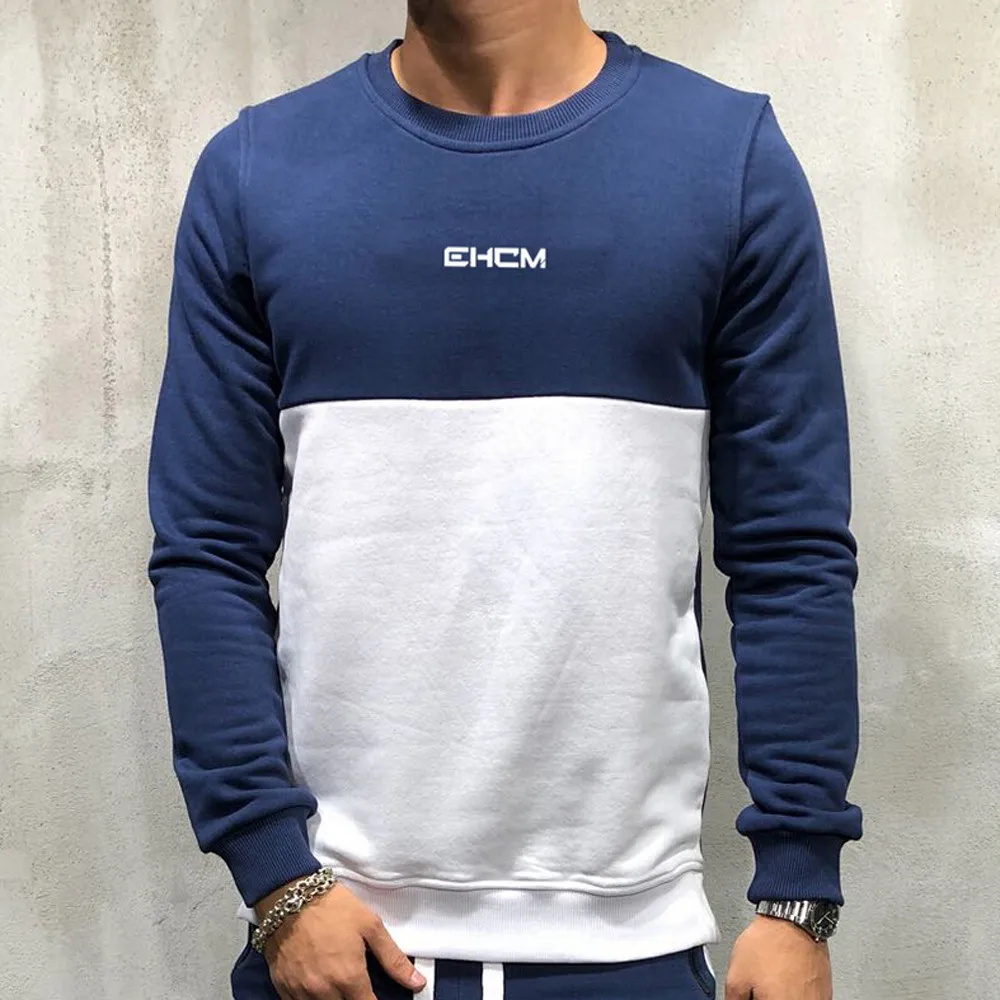 Fashion Men's Fitness Long Sleeved Sweatshirt Casual Crew Neck
