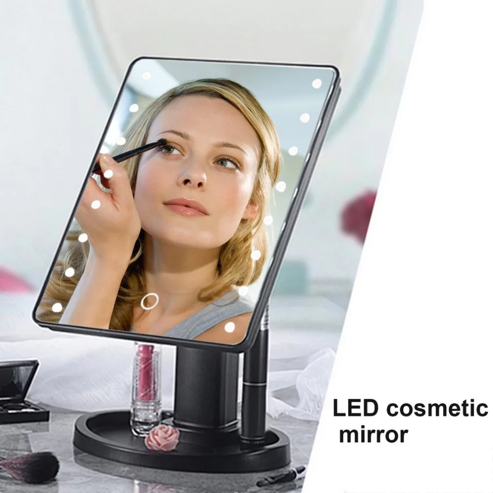 22 LED Portable Women Facial Makeup Mirror 360 Degree Rotation Touch
