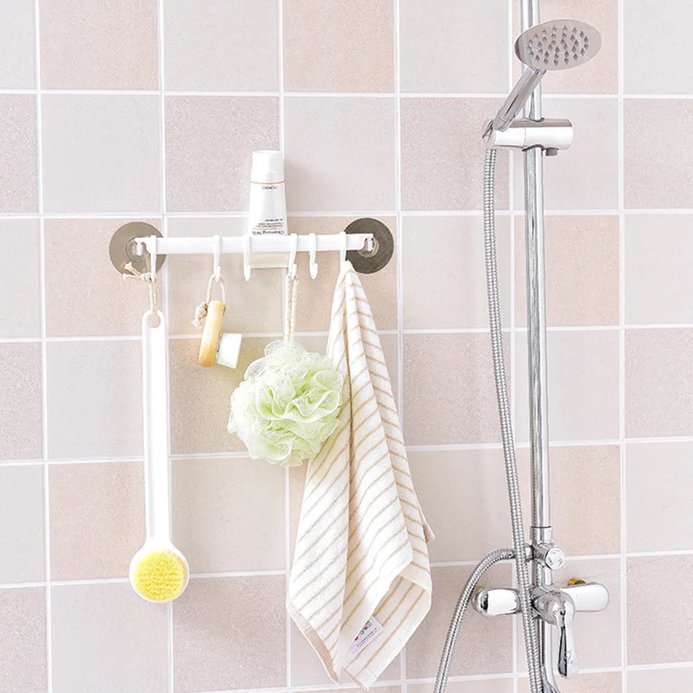 

High Quality Plastic Material Simple Strong Adhesive Hook Punch Free Wall Mount Kitchen Hanger Hook Bathroom Corner Towel Rack