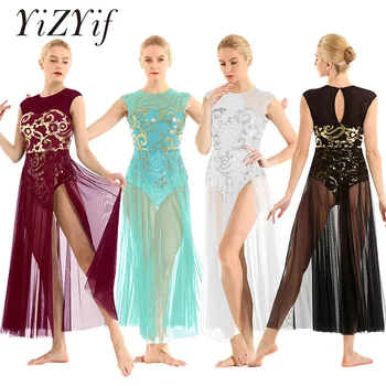 

Ballet Dress leotards for Women Sleeveless Floral Sequins Tank Leotard Maxi Dress for Lyrical Modern Contemporary Dance Costume