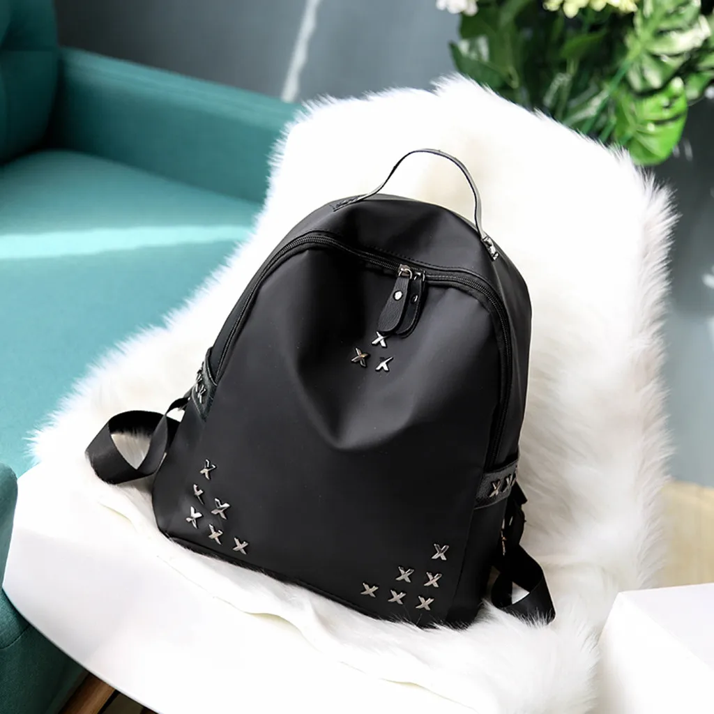 

Women Fashion Simple Rivet Backpack Nylon College Wind Backpack Mochilas Mujer 2019 Mochila Feminina Backpack