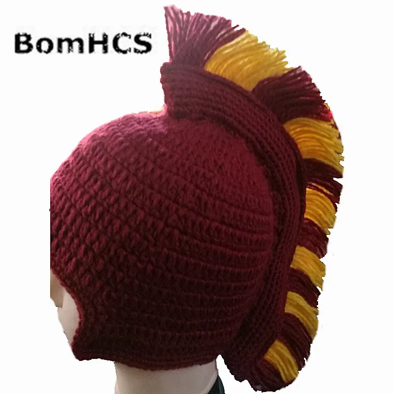 Online Lustige Ritter Helm Beanie mit Bart Maske Geschenk Hut Handgemachte Gestrickte Winter Dicke Kappe