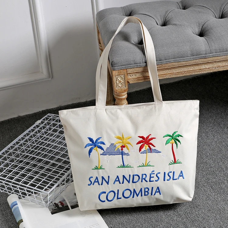

Reusable Zipper Totes Beach bags with embroidered tree available for custom