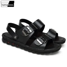 Кожаные сандалии ручной работы на толстой платформе; мужские летние кожаные пляжные туфли; повседневные наружные горки; мужские вьетнамки; большие размеры 46-47