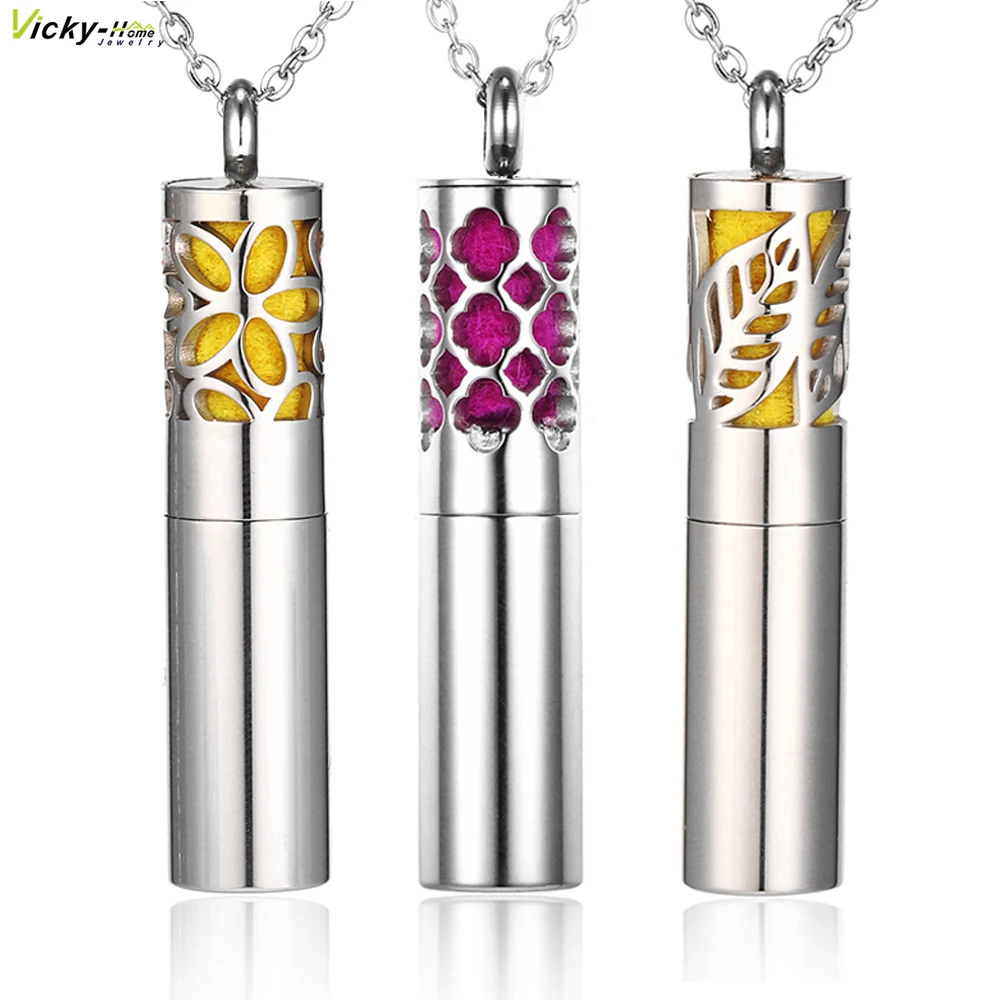 

Vicky-Home Hollow Out Essential Oils Storage Diffuser Necklace Aromatherapy Locket Pendants in Stainless Steel with Pads