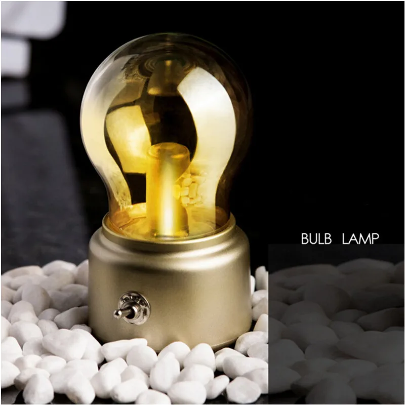 

HZFCEW Retro Night Light Table Lamp Candle Bulb Energy Saving USB Charging Warm White Atmosphere Lamp Gold or Black FR048