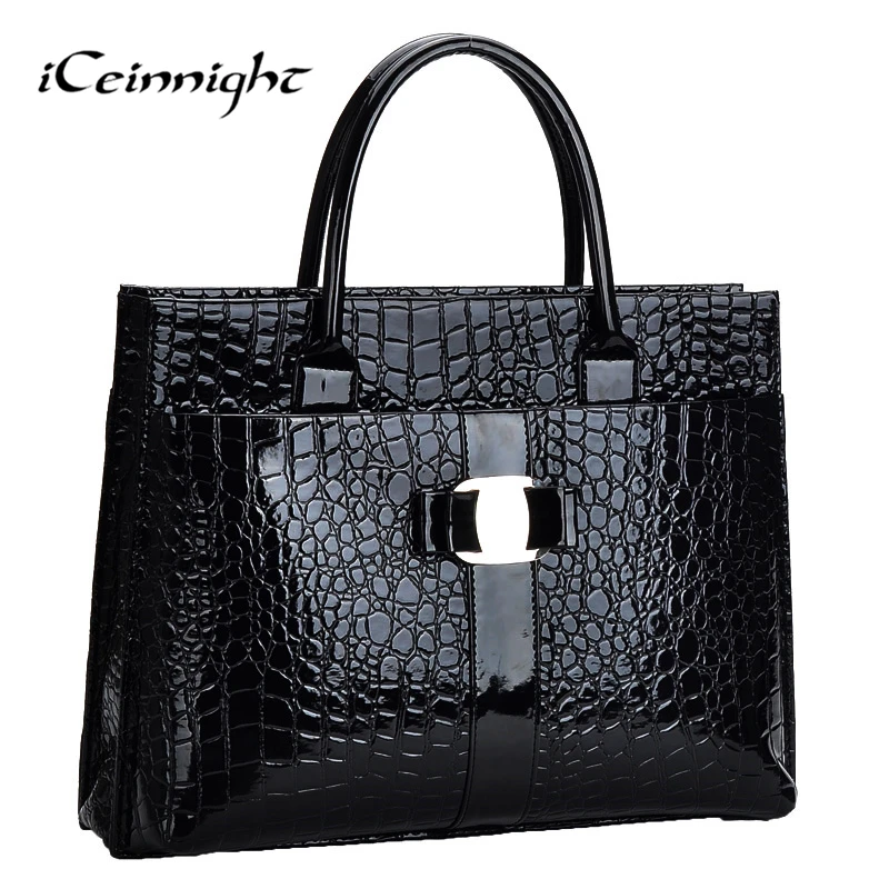 

iCeinnight Crocodile Pattern Black Red Leather Bags Women Handbag With Metal Logo bolsa feminina dollar shop online handbags